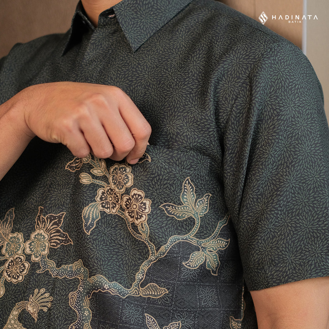 Hadinata Batik Premium Kemeja Batik Pria Lengan Pendek Furing Dobby Luruh Laras Green