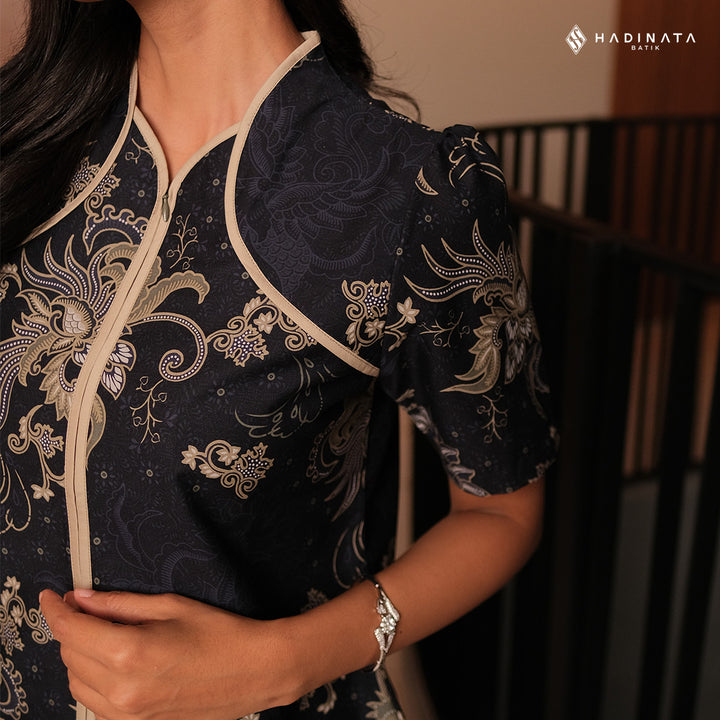 Hadinata Batik Premium Blouse Batik Wanita Lengan Pendek Superfine Sukmara Black