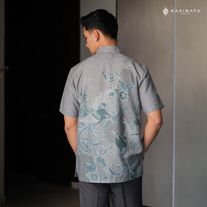 Hadinata Batik Premium Kemeja Batik Pria Lengan Pendek Furing Dobby Garudeya Grey