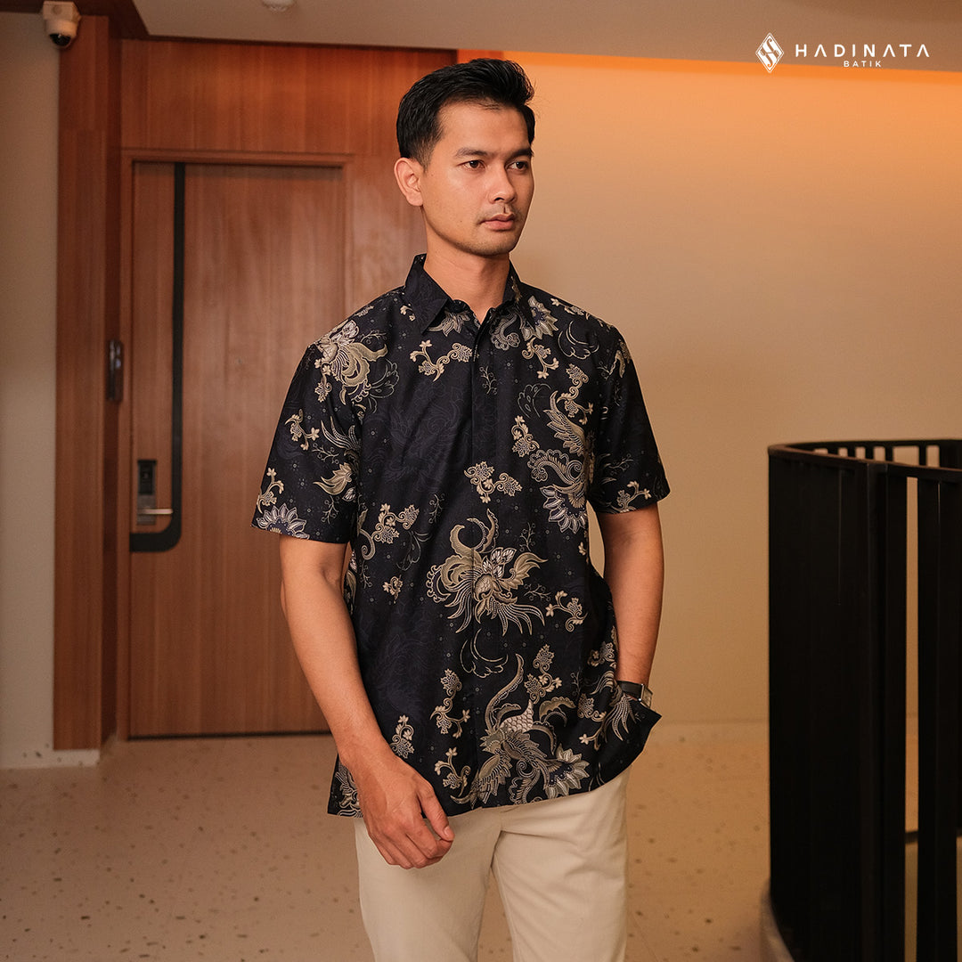 Hadinata Batik Premium Kemeja Batik Pria Lengan Pendek Superfine Sukmara Black