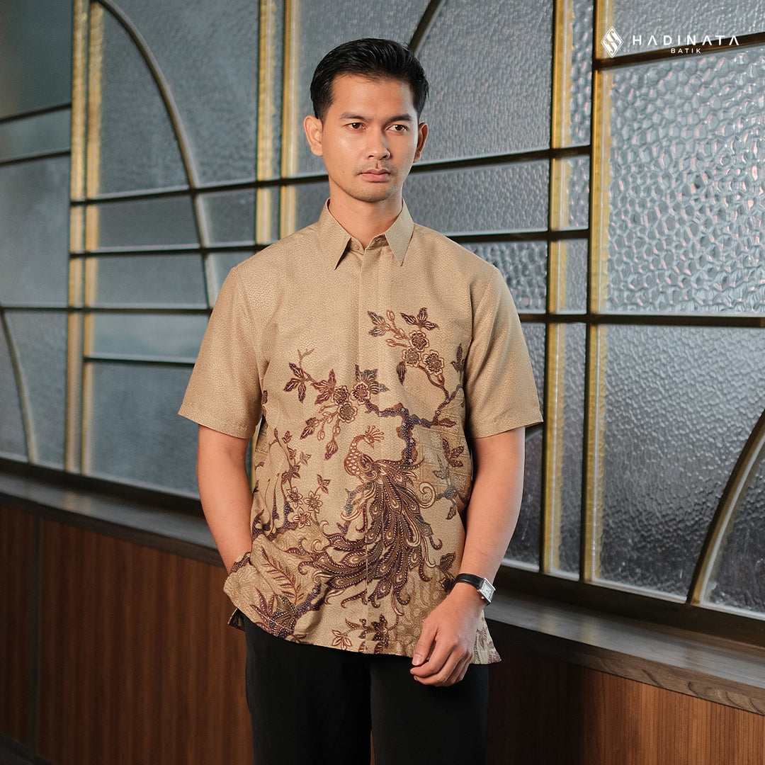 Hadinata Batik Premium Kemeja Batik Pria Lengan Pendek Furing Dobby Luruh Laras Cream