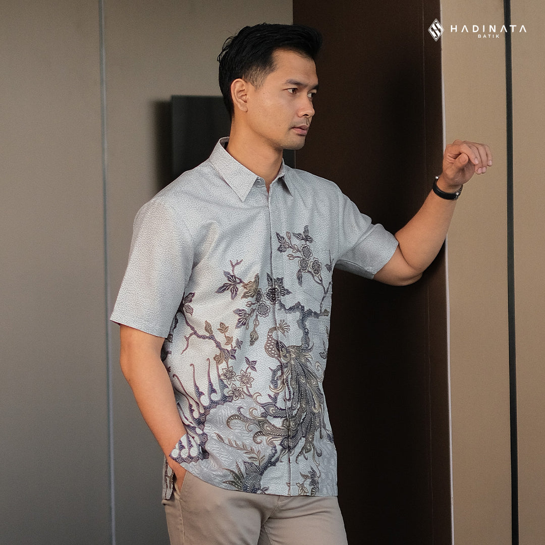 Hadinata Batik Premium Kemeja Batik Pria Lengan Pendek Furing Dobby Luruh Laras Grey