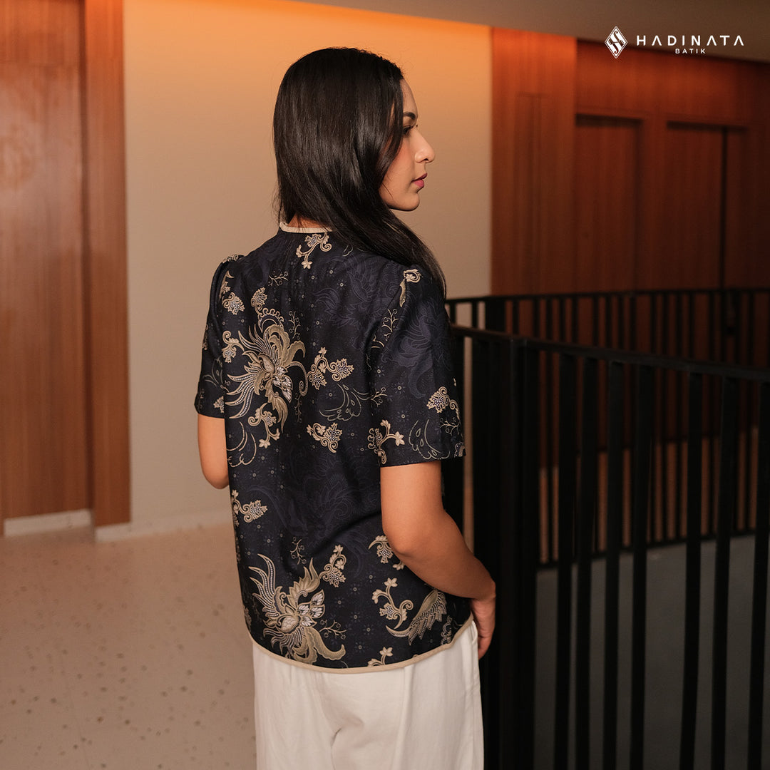 Hadinata Batik Premium Blouse Batik Wanita Lengan Pendek Superfine Sukmara Black