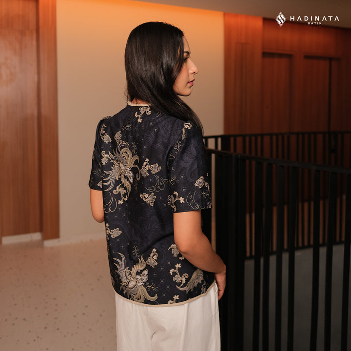 Hadinata Batik Premium Blouse Batik Wanita Lengan Pendek Superfine Sukmara Black
