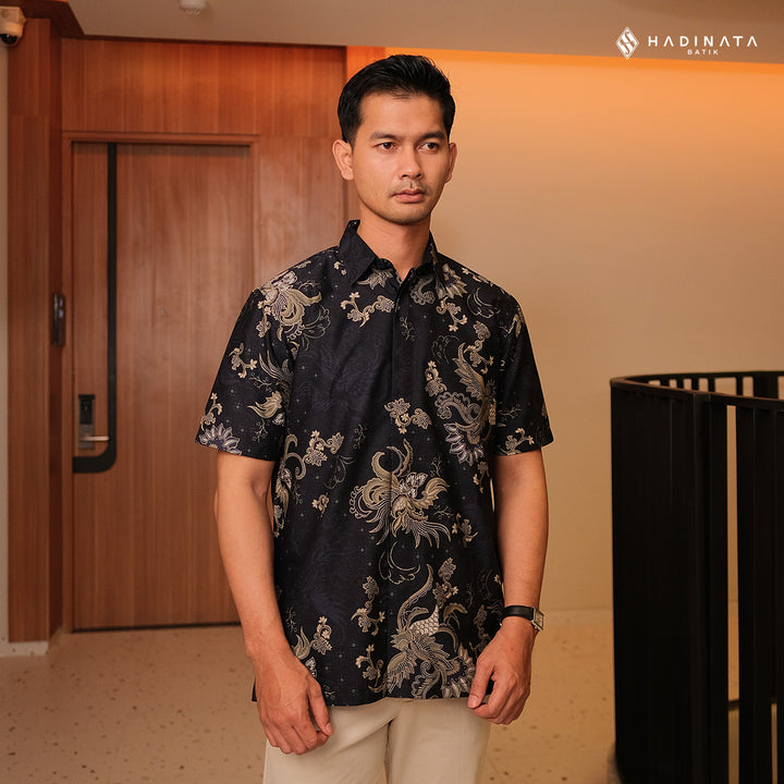 Hadinata Batik Premium Kemeja Batik Pria Lengan Pendek Superfine Sukmara Black