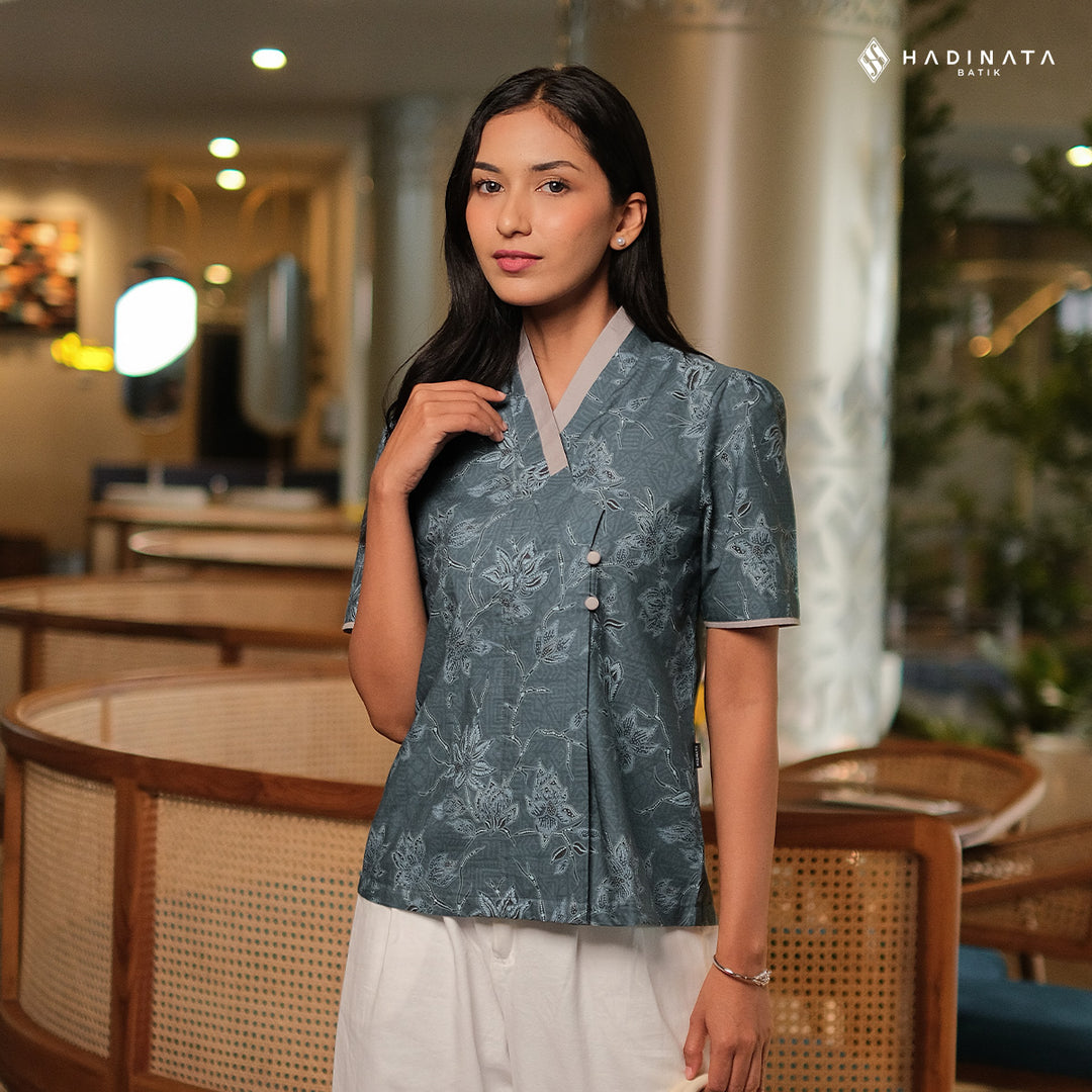 Hadinata Batik Premium Blouse Batik Wanita Lengan Pendek Superfine Wardhani Blue