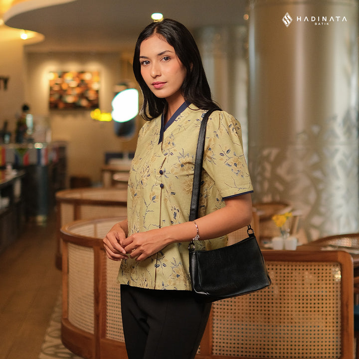 Hadinata Batik Premium Blouse Batik Wanita Lengan Pendek Superfine Wardhani Green
