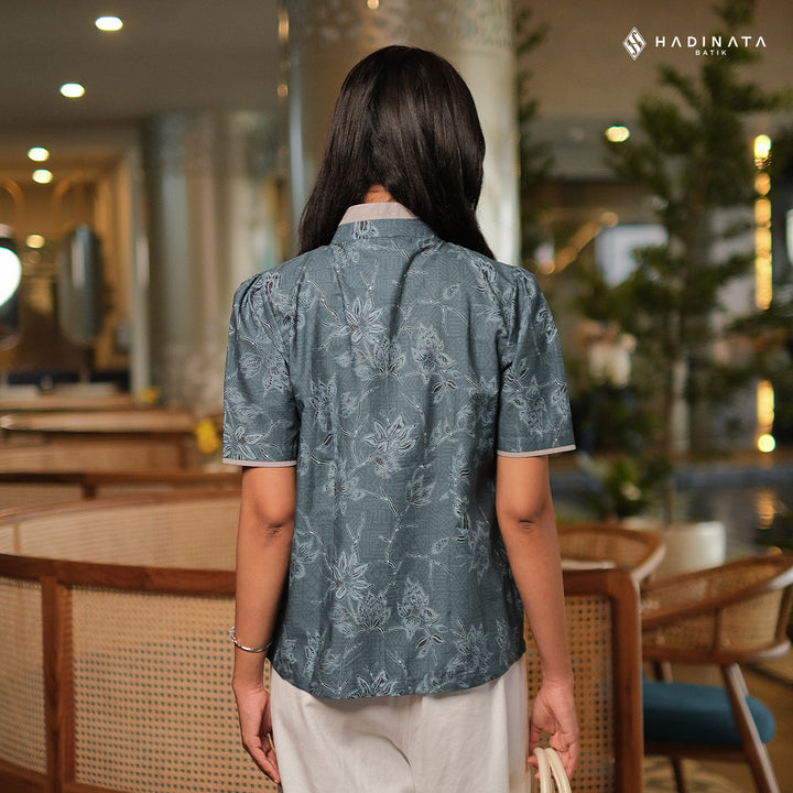 Hadinata Batik Premium Blouse Batik Wanita Lengan Pendek Superfine Wardhani Blue