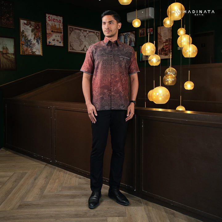 Hadinata Embroidery Batik Kemeja Pendek Tirawarna Brown