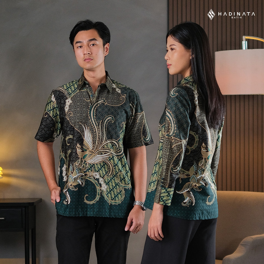 Hadinata Batik Sarimbit Set Batik Couple Mahija Green - Kemeja Pendek Superfine & Blouse Lengan Panjang