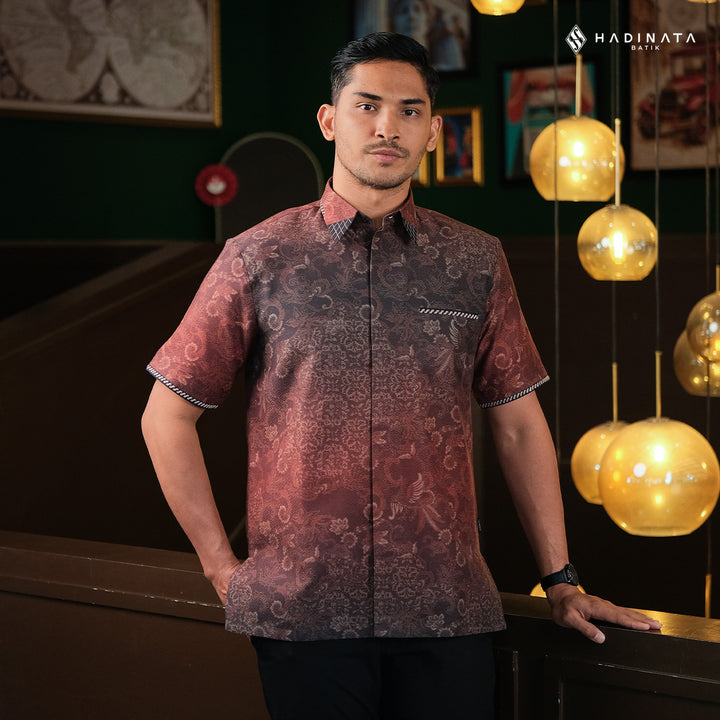 Hadinata Embroidery Batik Kemeja Pendek Tirawarna Brown