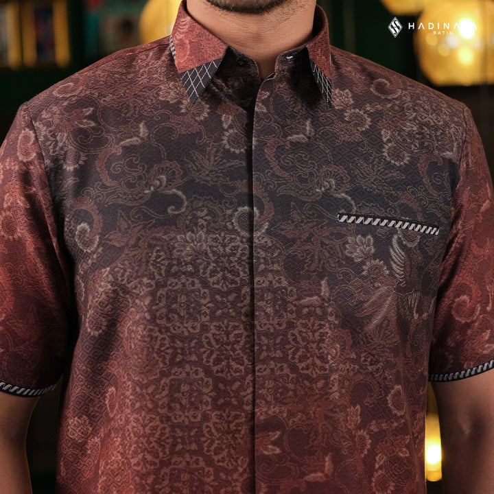 Hadinata Embroidery Batik Kemeja Pendek Tirawarna Brown
