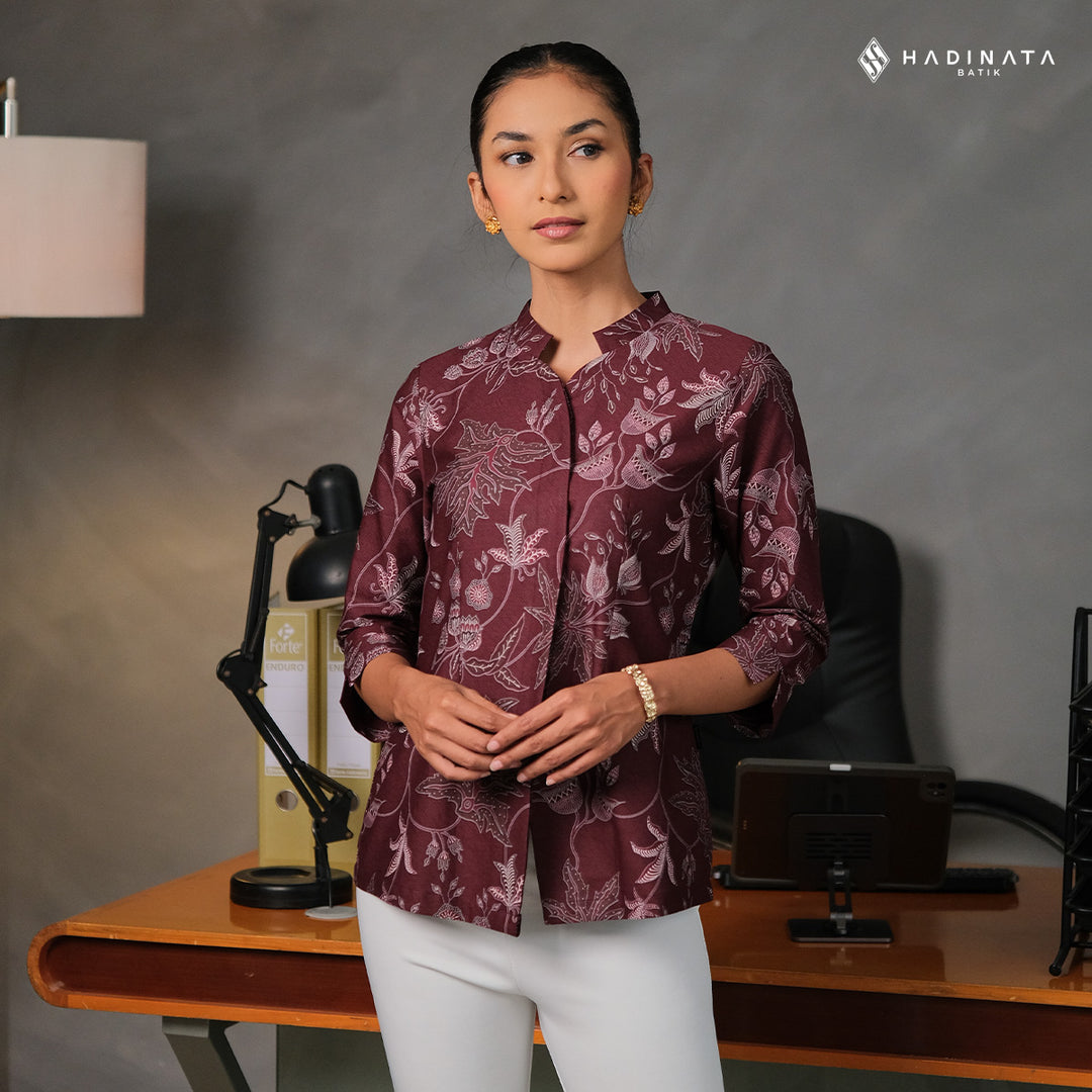 Blouse Batik Lengan Panjang -  Lung Katresnan Maroon