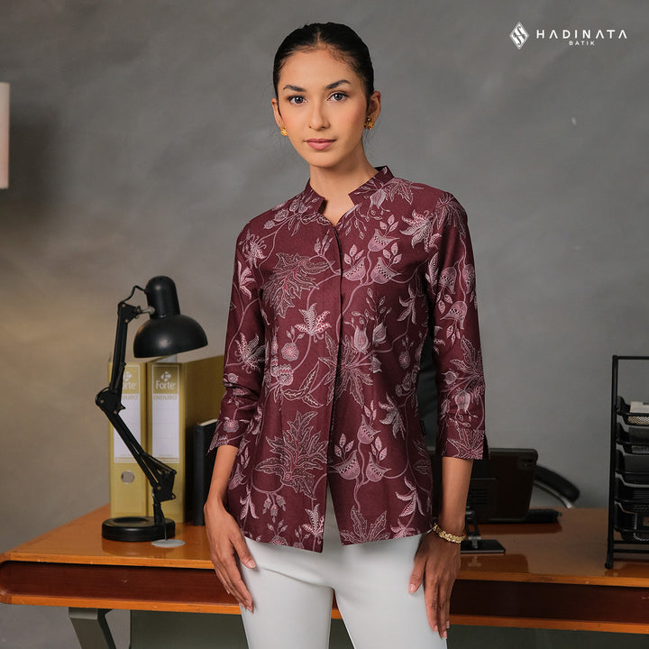 Blouse Batik Lengan Panjang -  Lung Katresnan Maroon
