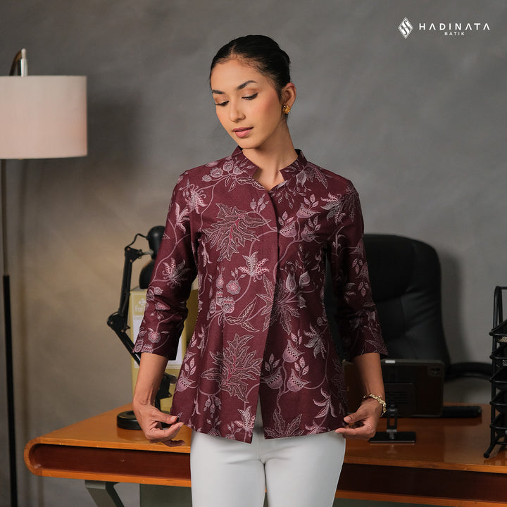 Blouse Batik Lengan Panjang -  Lung Katresnan Maroon