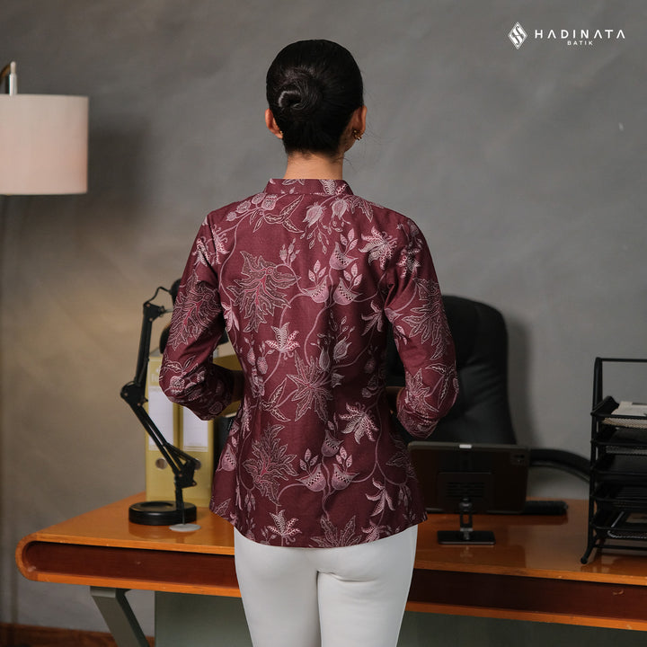 Blouse Batik Lengan Panjang -  Lung Katresnan Maroon