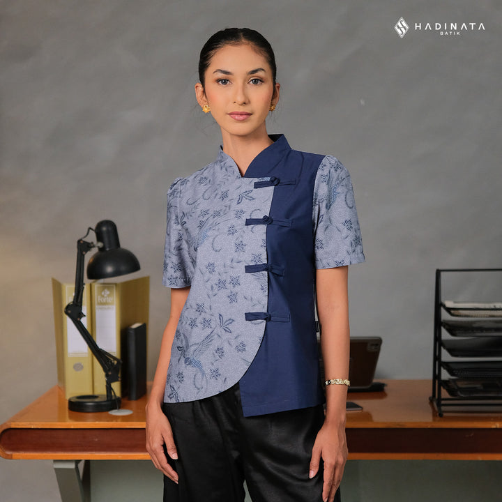 Blouse Batik Lengan Panjang -  Vanaswara Blue