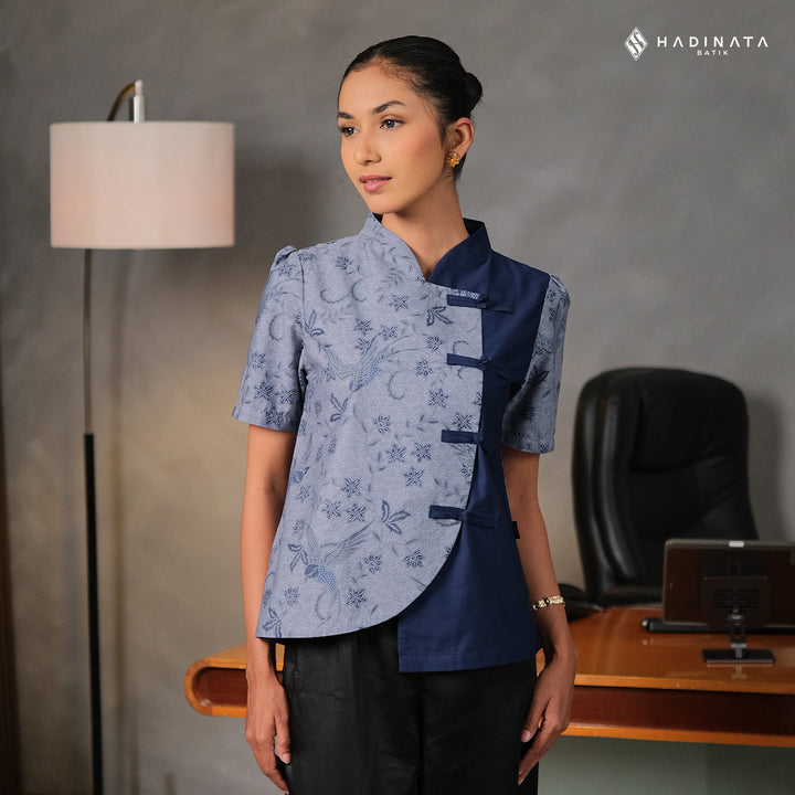Blouse Batik Lengan Panjang -  Vanaswara Blue
