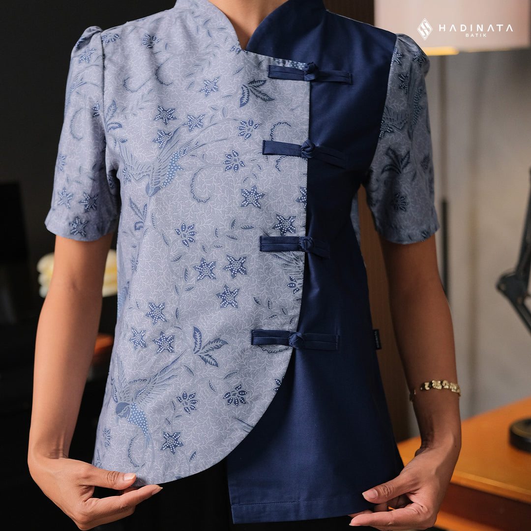 Blouse Batik Lengan Panjang -  Vanaswara Blue