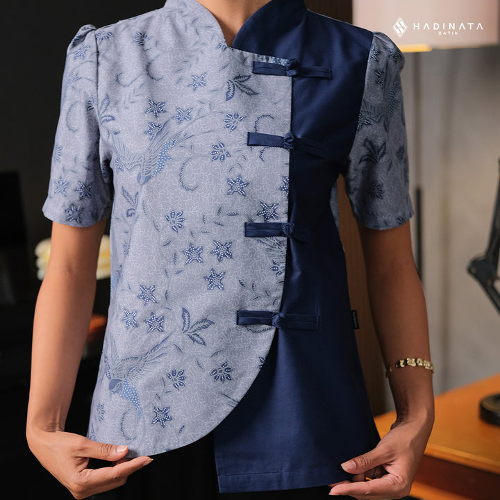 Blouse Batik Lengan Panjang -  Vanaswara Blue