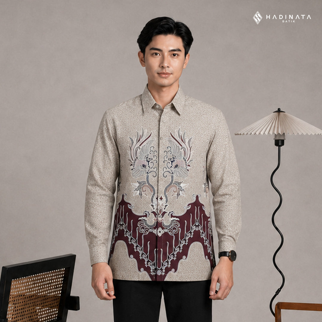 Hadinata Batik Premium Kemeja Batik Pria Lengan Panjang Superfine Furing Fazwan Cream
