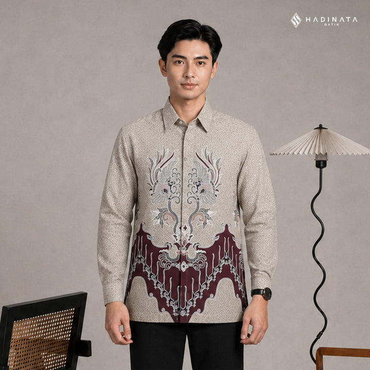Hadinata Batik Premium Kemeja Batik Pria Lengan Panjang Superfine Furing Fazwan Cream