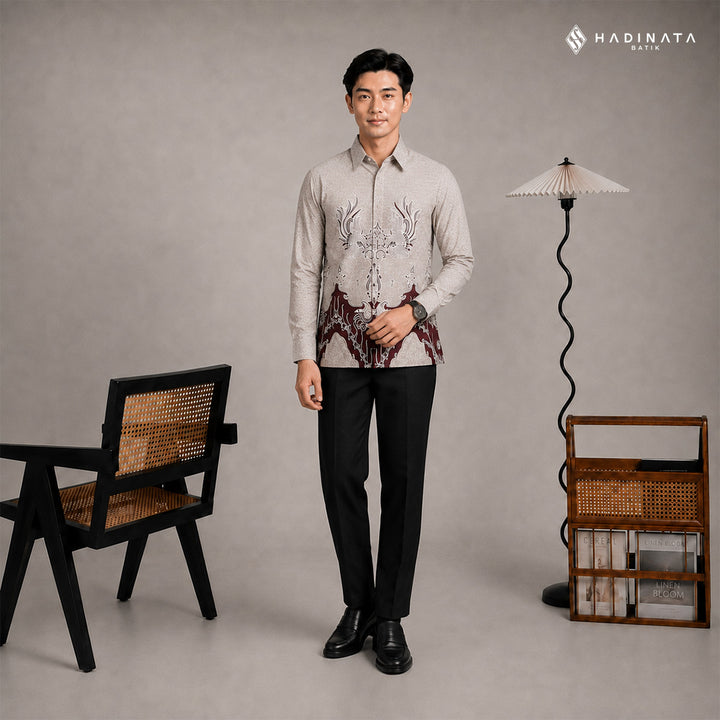 Hadinata Batik Premium Kemeja Batik Pria Lengan Panjang Superfine Furing Fazwan Cream