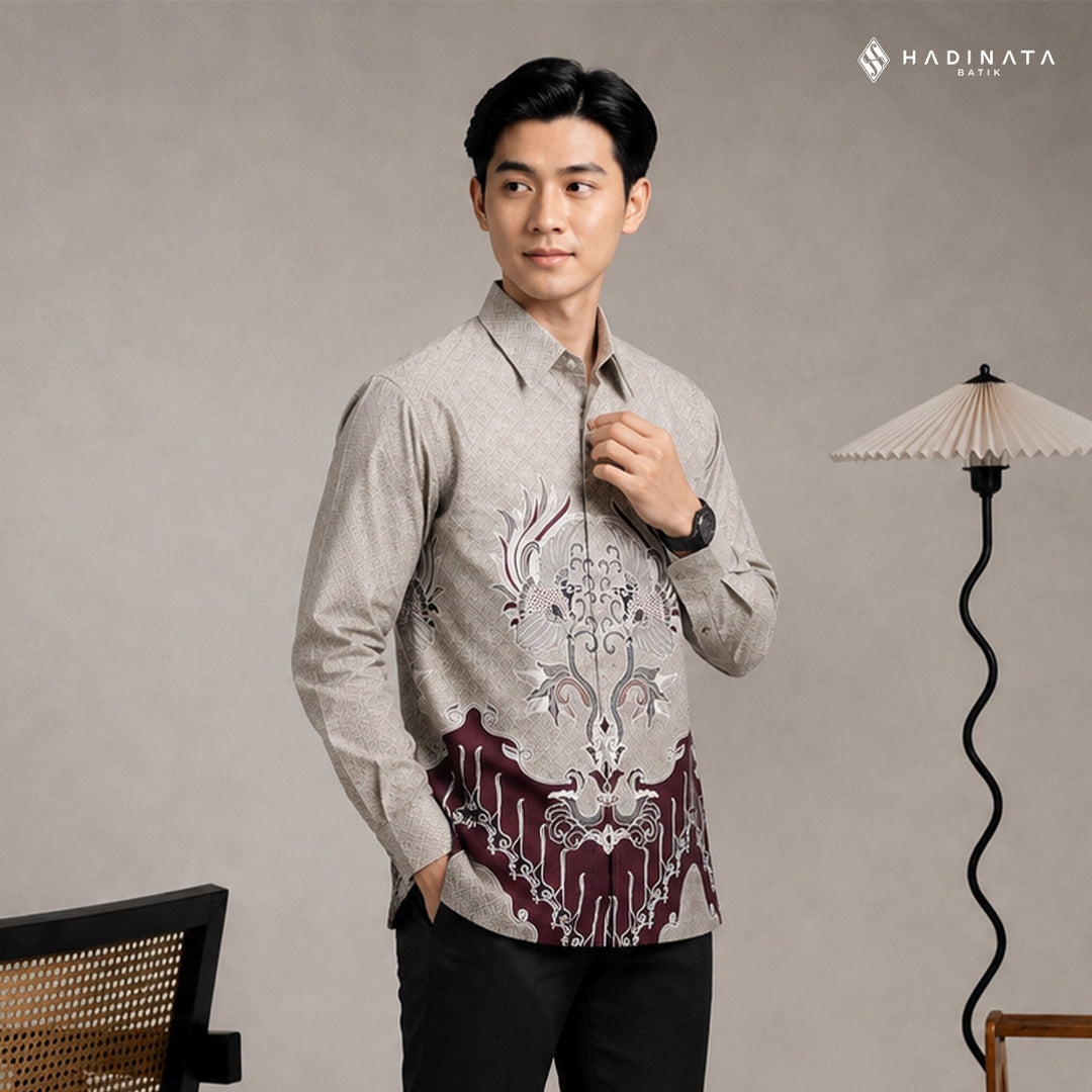 Hadinata Batik Premium Kemeja Batik Pria Lengan Panjang Superfine Furing Fazwan Cream