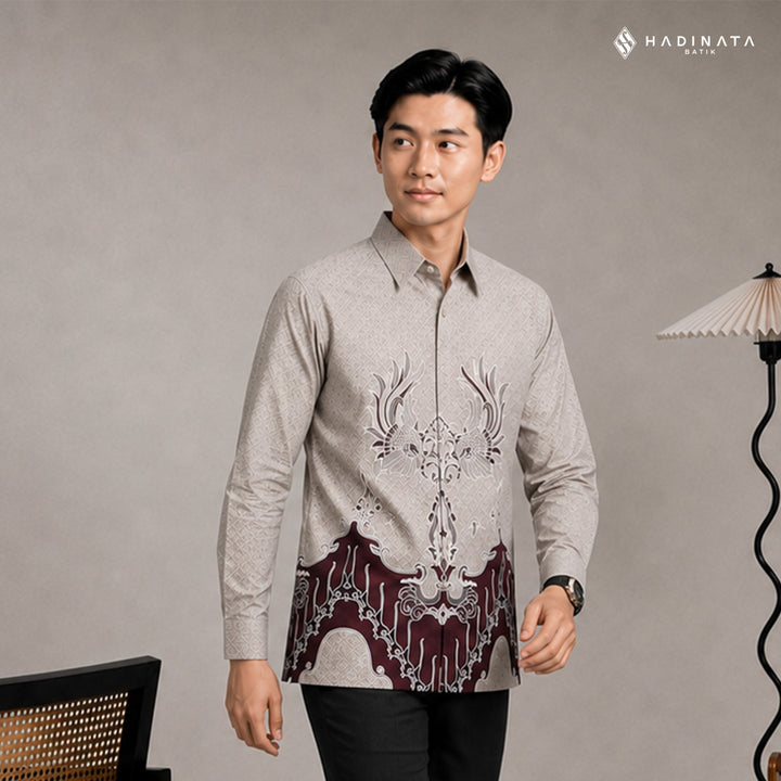 Hadinata Batik Premium Kemeja Batik Pria Lengan Panjang Superfine Furing Fazwan Cream