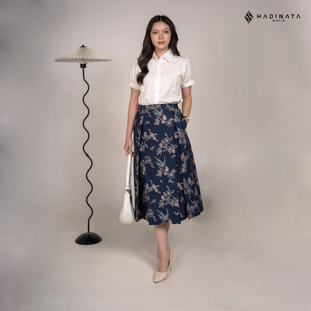 Hadinata Batik Sarimbit Set Batik Couple Rinanti Navy - Kemeja Lengan Pendek & Rok - COUPLE (KEMEJA+ROK), S - (SML) (Copy)