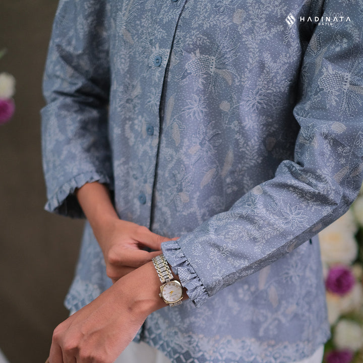 Hadinata Batik Premium Blouse Batik Wanita Lengan Panjang Superfine Senandika Grey