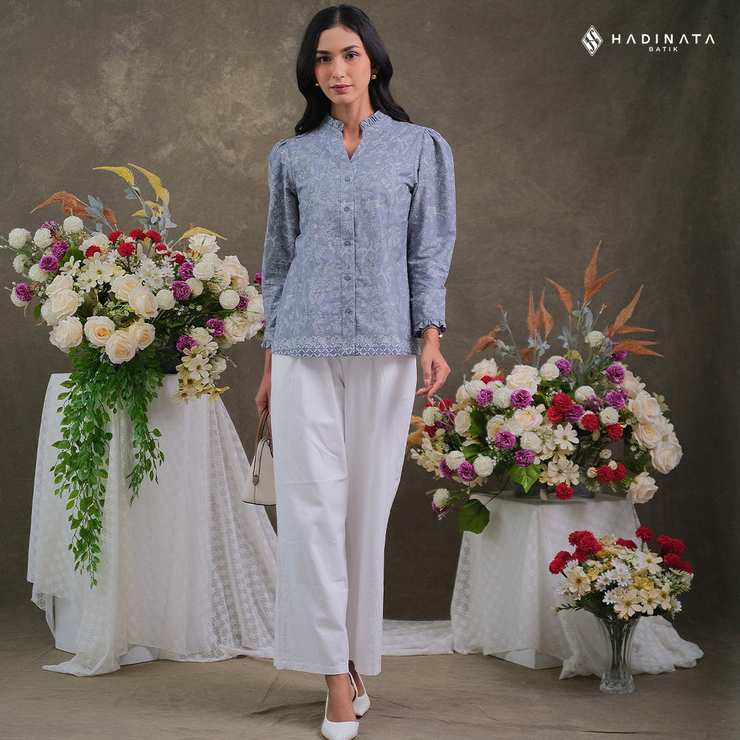 Hadinata Batik Premium Blouse Batik Wanita Lengan Panjang Superfine Senandika Grey