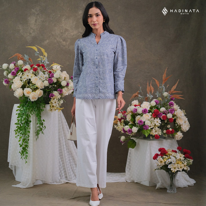 Hadinata Batik Premium Blouse Batik Wanita Lengan Panjang Superfine Senandika Grey