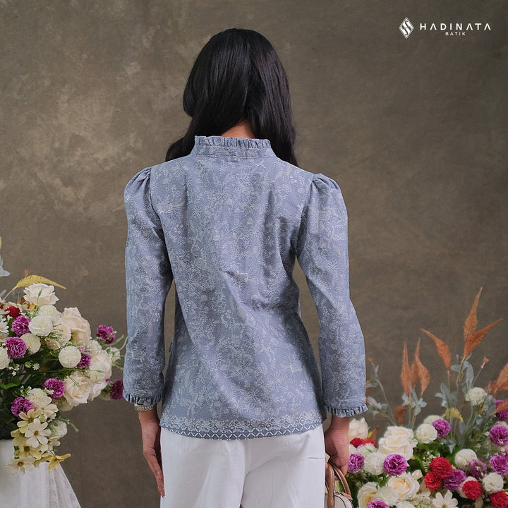 Hadinata Batik Premium Blouse Batik Wanita Lengan Panjang Superfine Senandika Grey