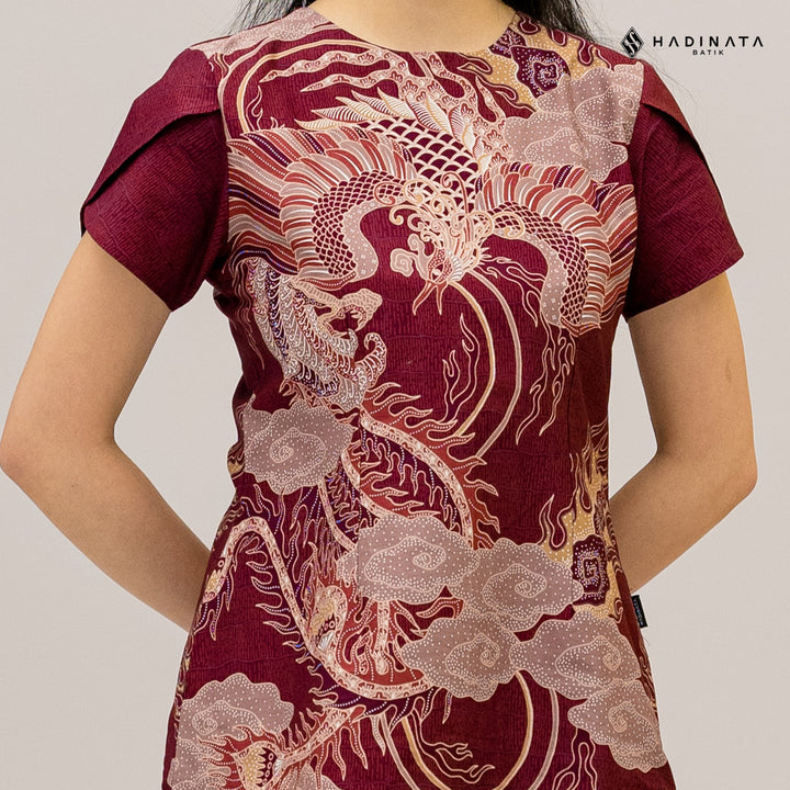 Hadinata Batik Premium Blouse Batik Wanita Lengan Pendek Superfine Bhawana Maroon