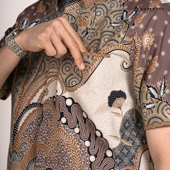 Hadinata Embroidery Batik Kemeja Pendek Omkara Cream