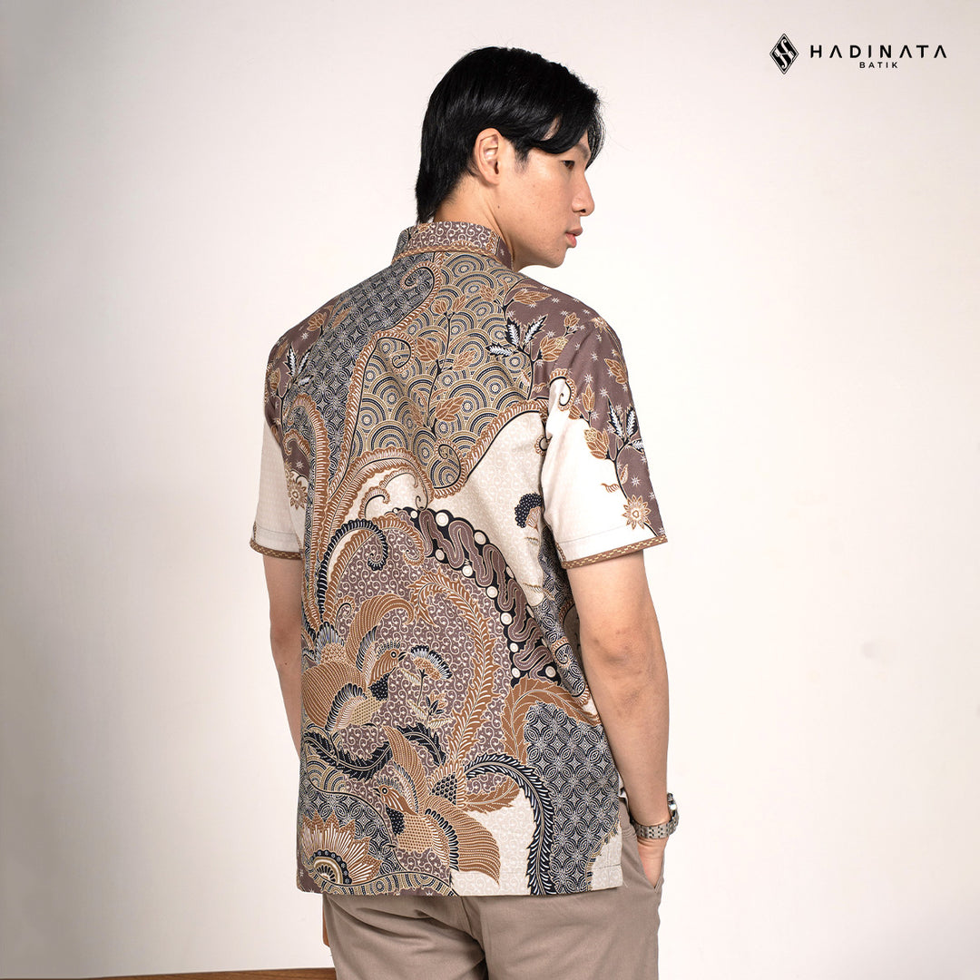 Hadinata Embroidery Batik Kemeja Pendek Omkara Cream