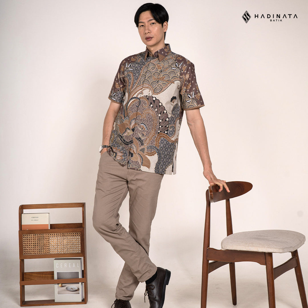 Hadinata Embroidery Batik Kemeja Pendek Omkara Cream