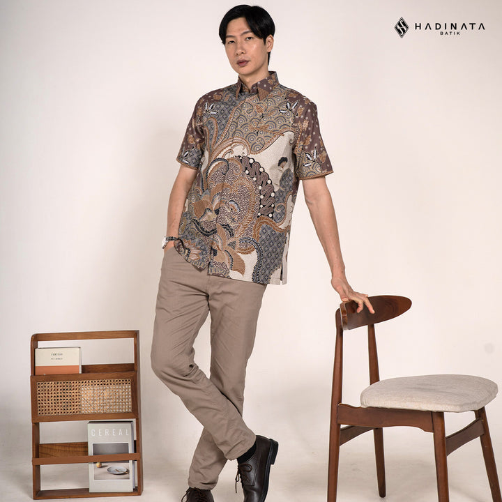 Hadinata Embroidery Batik Kemeja Pendek Omkara Cream