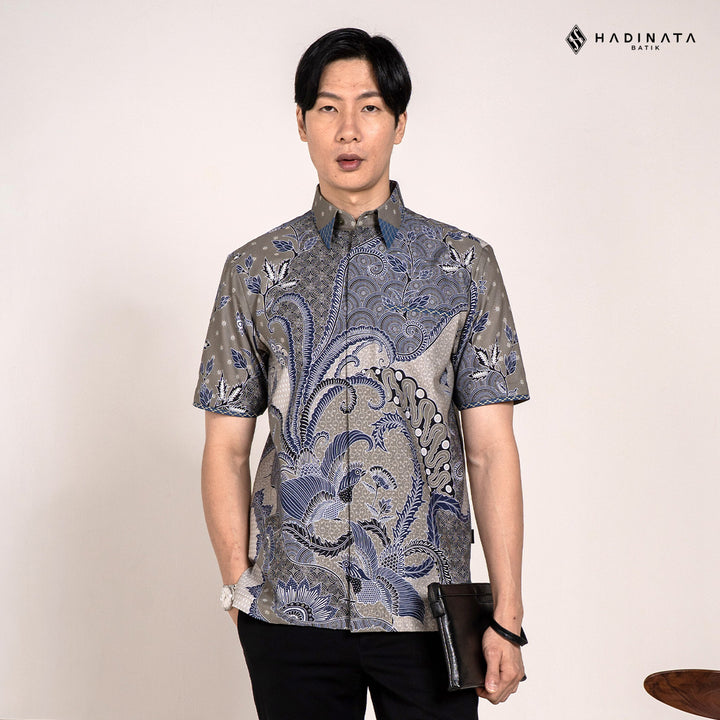 Hadinata Embroidery Batik Kemeja Pendek Omkara Grey