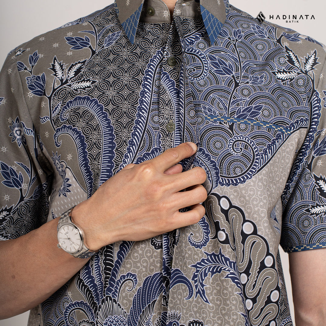 Hadinata Embroidery Batik Kemeja Pendek Omkara Grey