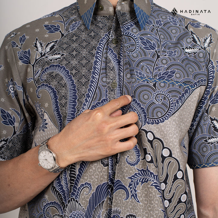 Hadinata Embroidery Batik Kemeja Pendek Omkara Grey