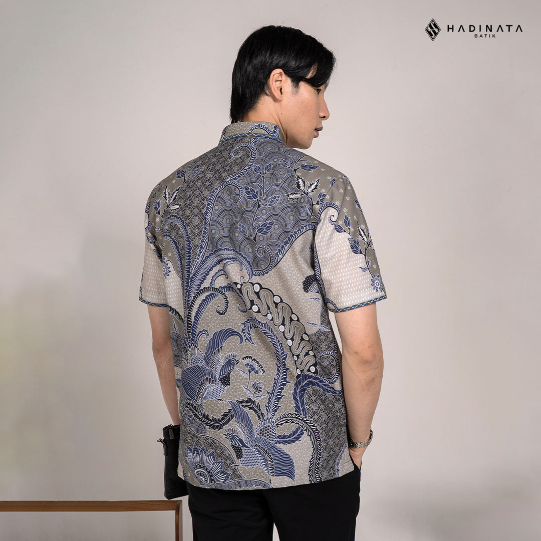 Hadinata Embroidery Batik Kemeja Pendek Omkara Grey