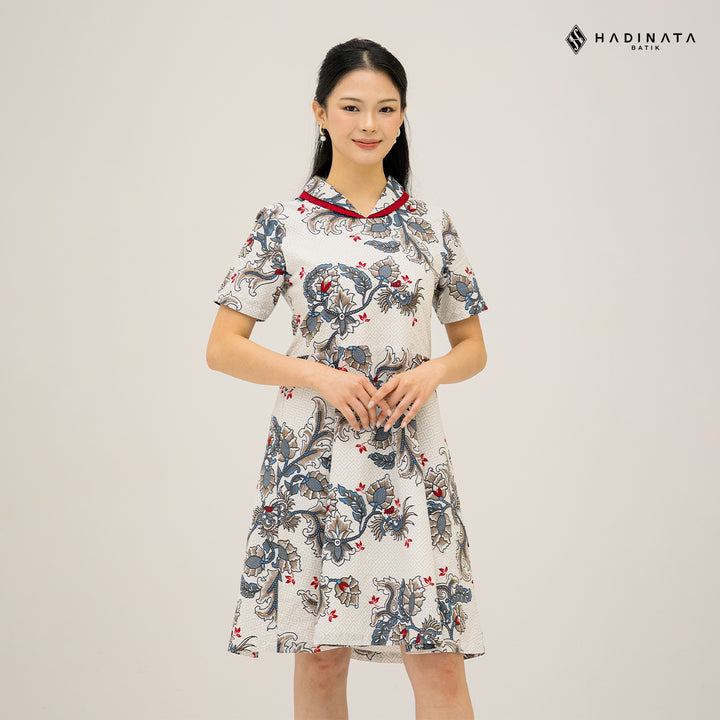 Hadinata Batik Premium Dress Batik Wanita Superfine Furing Gracika White