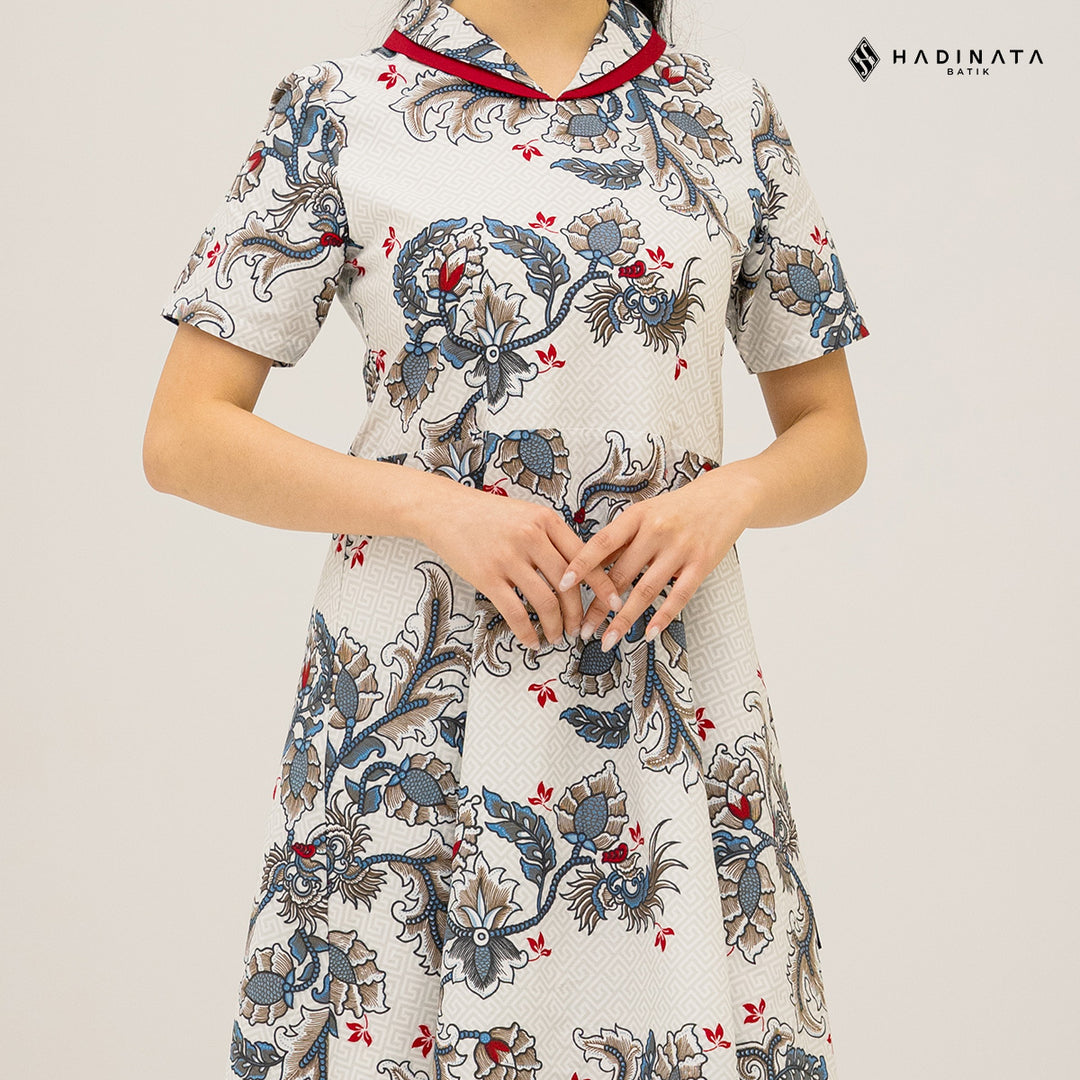 Hadinata Batik Premium Dress Batik Wanita Superfine Furing Gracika White