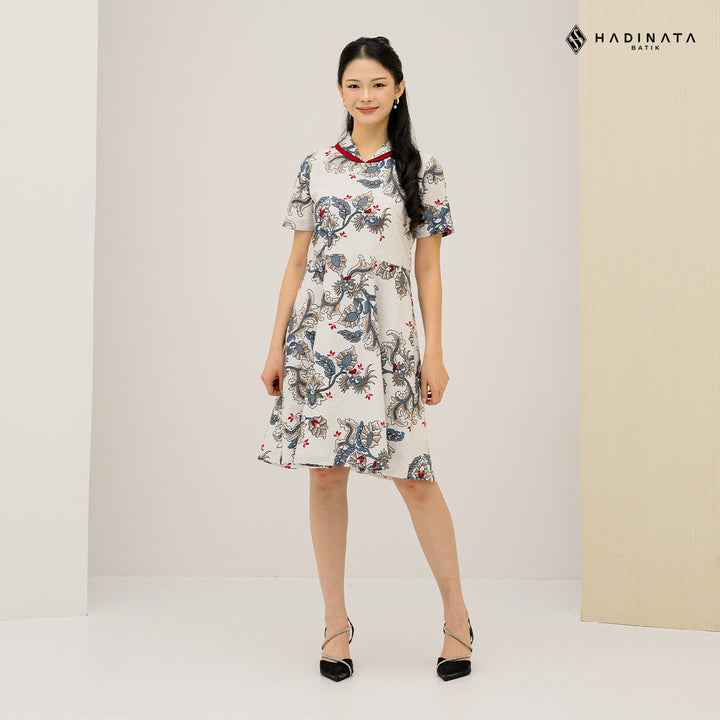 Hadinata Batik Premium Dress Batik Wanita Superfine Furing Gracika White