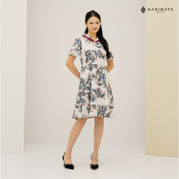 Hadinata Batik Premium Dress Batik Wanita Superfine Furing Gracika White