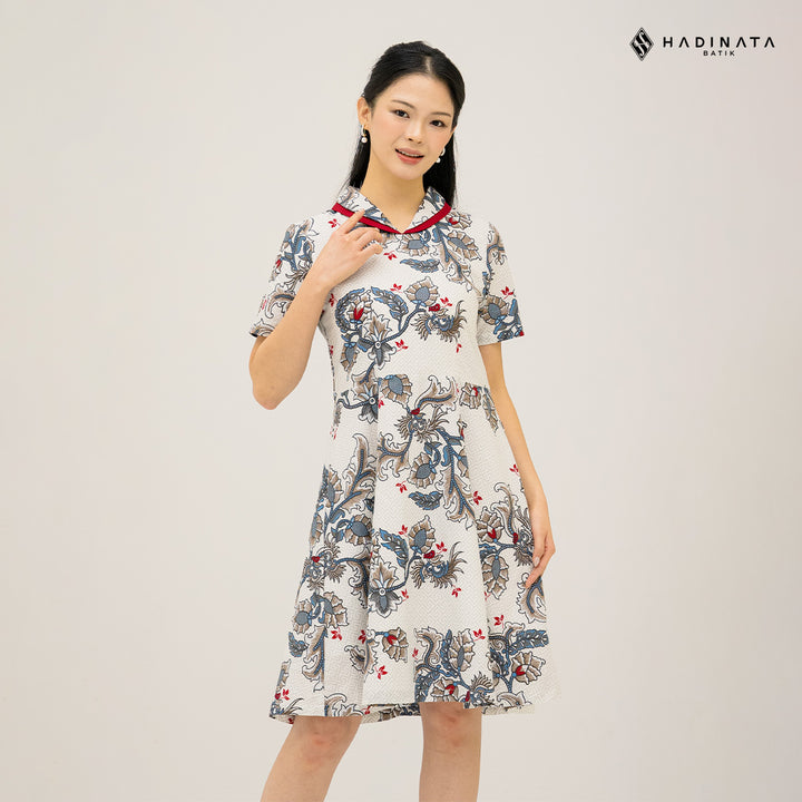 Hadinata Batik Premium Dress Batik Wanita Superfine Furing Gracika White
