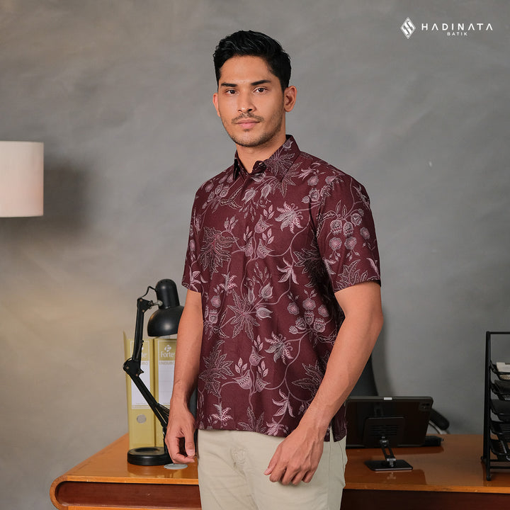 Kemeja Batik Lengan Pendek -  Lung Katresnan Maroon