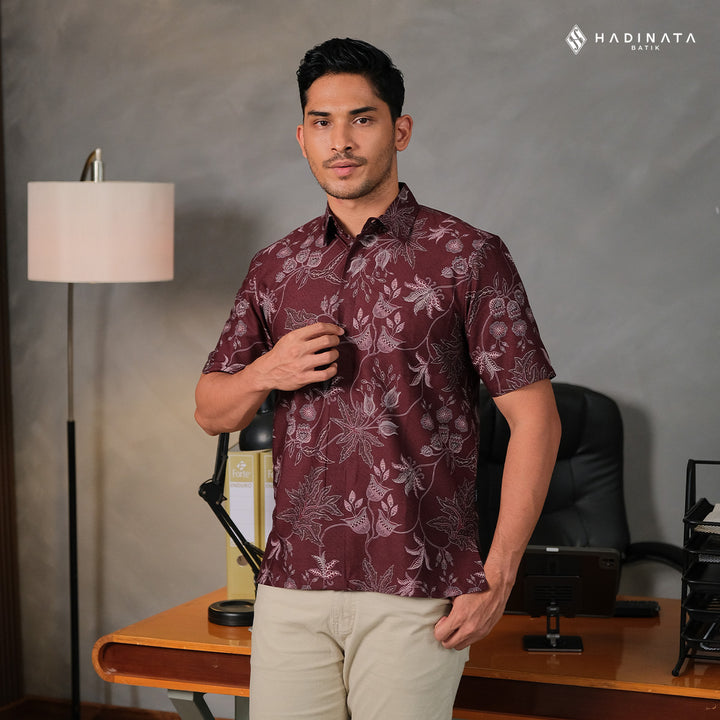 Kemeja Batik Lengan Pendek -  Lung Katresnan Maroon